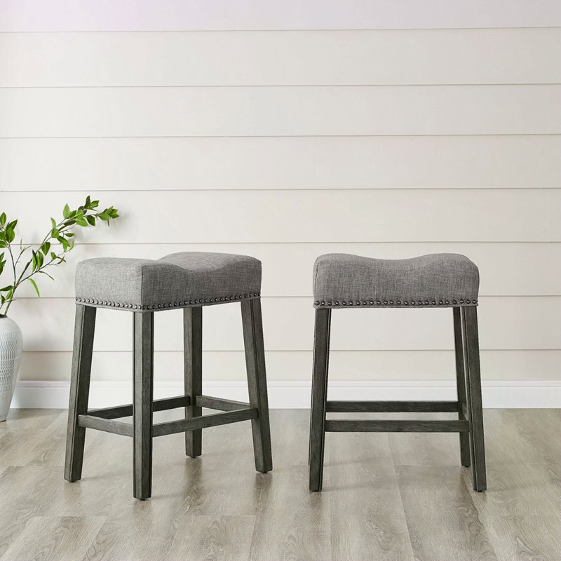 Ensemble de 2 tabourets de comptoir rembourrés à dossier en selle de 24 po de hauteur, Gris, Gris foncé