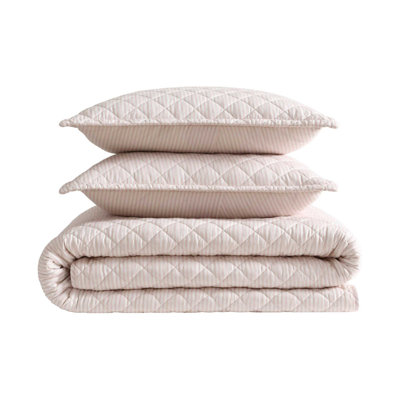 Laura Ashley Tessas Ticking Stripe Cotton Red Quilt Set