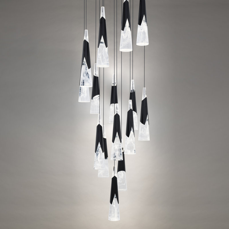 Modern Black Aluminum 15-Light LED Cluster Pendant