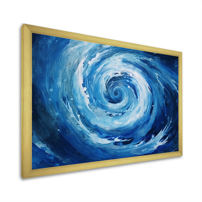 «Blue Swirl Wave Spiral VI» - Décoration murale spirales abstraites_106188, H 30 po x l 40 po x P 1,5 po, Encadrement doré