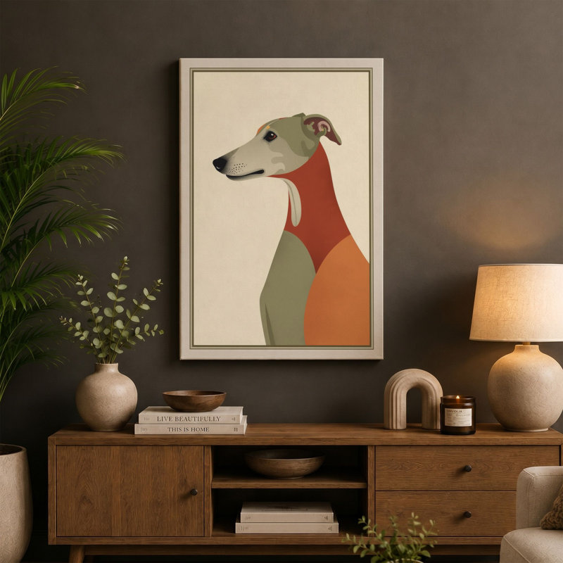 Greyhound in Geometry Mid-Century - Wrapped Canvas, 30x20 - 76.2 x 50.8 cm, Cream Border