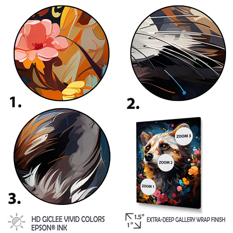 Yellow Dog Floral Meadows - Art mural chien, H 32 po x l 16 po x P 1 po, Cadre photo argenté