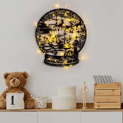 Elegant Decorative Metal Wall Accessory, Black Finish, 17.3 x 19.7 inches | 100% Metal Construction, Thickness: 0.05 inches | Includes 16.4 ft Cable, Battery Operated (3 AA) | Perfect for Stylish Home Decor, IP20 Rated
