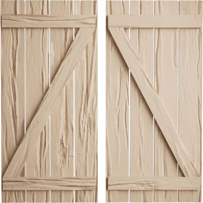 Rustic Four Board Spaced Board-n-Batten Faux Wood Shutters w/Z-Board (Per Pair)