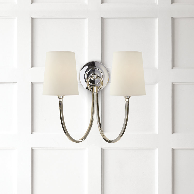 Thomas O'Brien Reed Double Sconce, Fabric, Hand-Rubbed Antique Brass