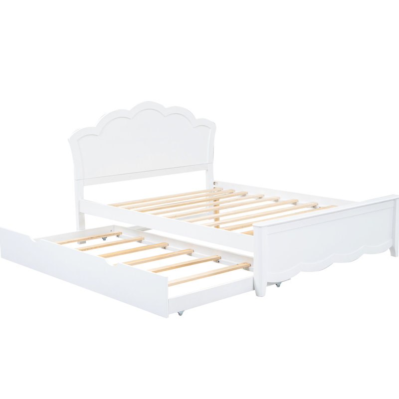 Lit plateforme en bois blanc avec tête de lit et lit gigogne simple - Structure solide, pas de sommier tapissier pleine grandeur, espace facile à utiliser, facile à assembler