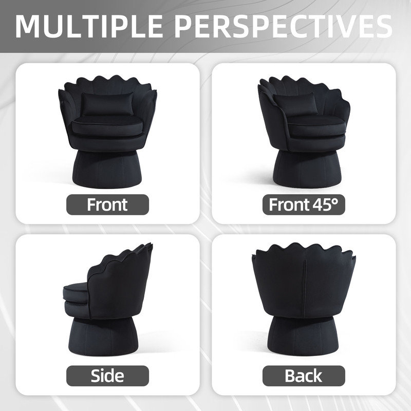 Fauteuil d'appoint rembourré et pivotant en velours, Velours noir