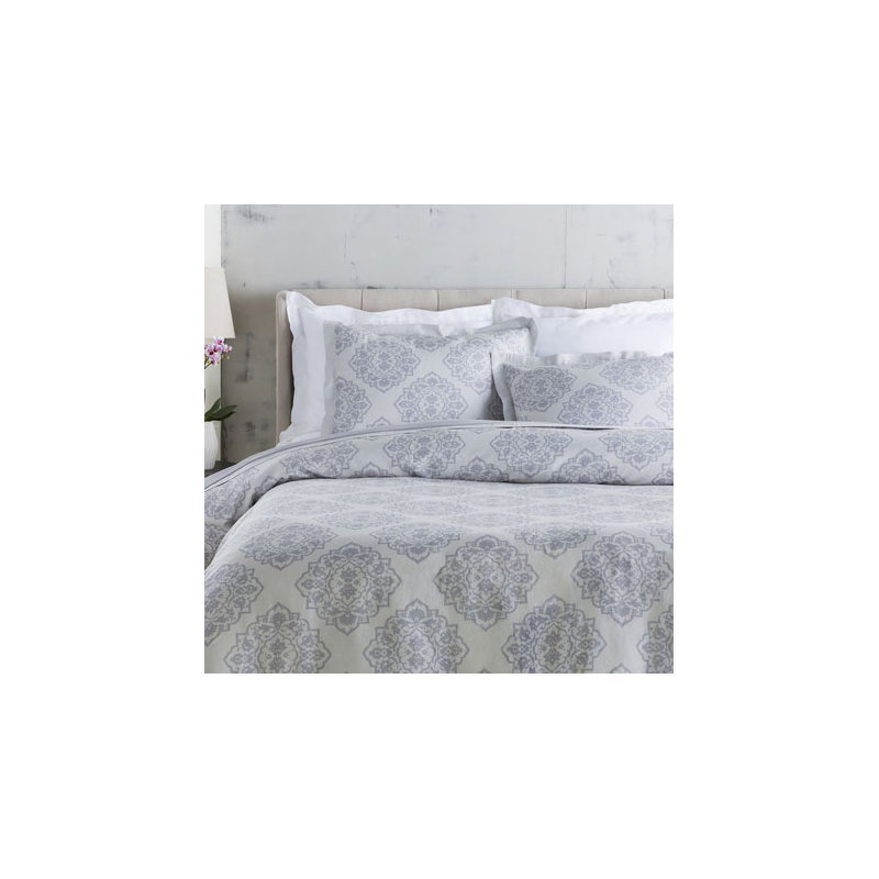 Anniston Traditional Linen Blend Damask Duvet Cover, Full/Queen Duvet Cover + 2 Standard Shams, Gray