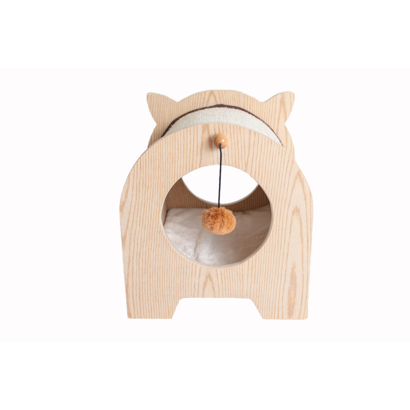 16'' Natural Wood and Sisal Cat Hideaway with Soft Pad