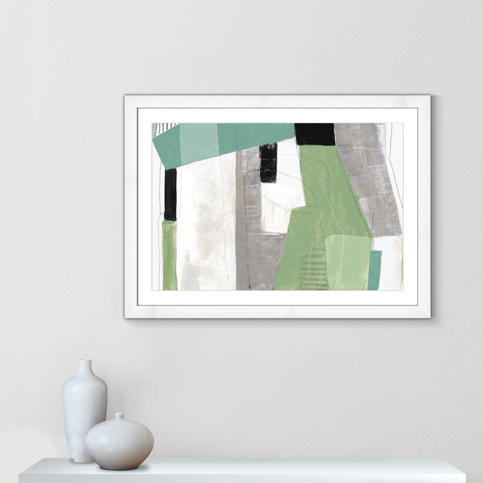 Evergreen Essence by Tom Reeves, White, 27" H x 37" W x 1.25" D, White Cube Frame - Matted Fine Art Paper Print