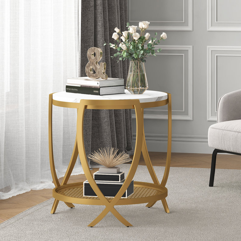 Aumiller Side Table with Storage, White, Gold