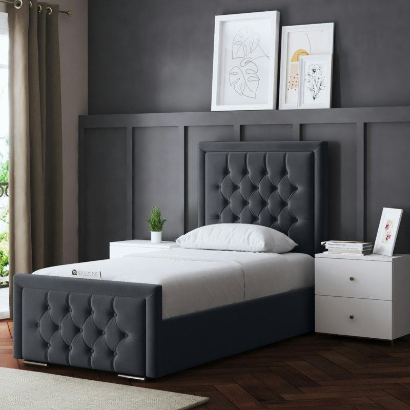 Allegra Upholstered Bed with Headboard, Single (3'), Grey