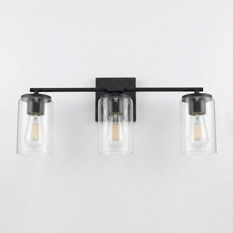 Éclairage pour salle de bain 3 lumières avec abat-jour en verre transparent Gabi, Noir mat, 3 Lights