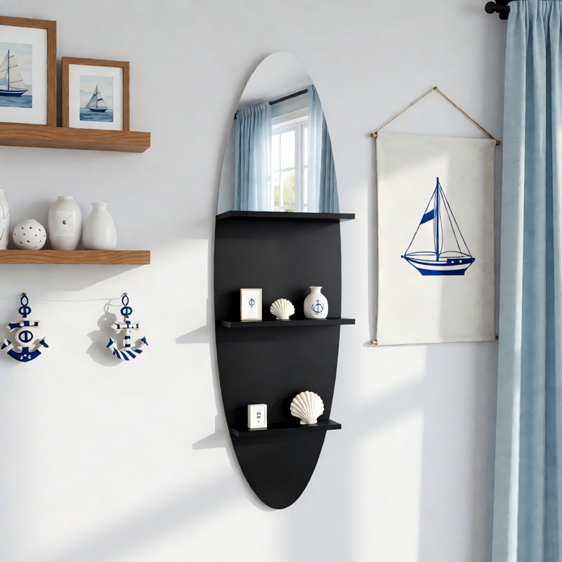 Tablette murale ovale avec miroir, Noir