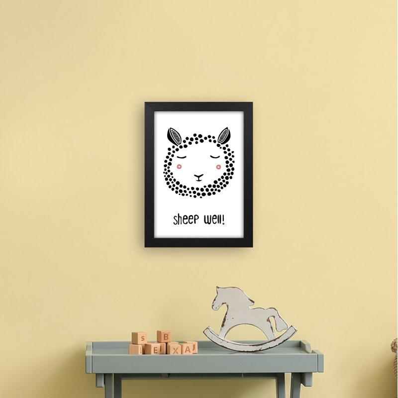 Sheep by Miniofmine - Print, 34cm H x 25cm W x 3cm D, Brown Framed