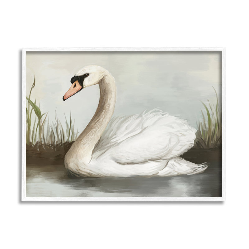 «Swan In Pond», peinture encadrée sur bois par Ziwei Li, impression, H 11 po x l 14 po x P 1,5 po