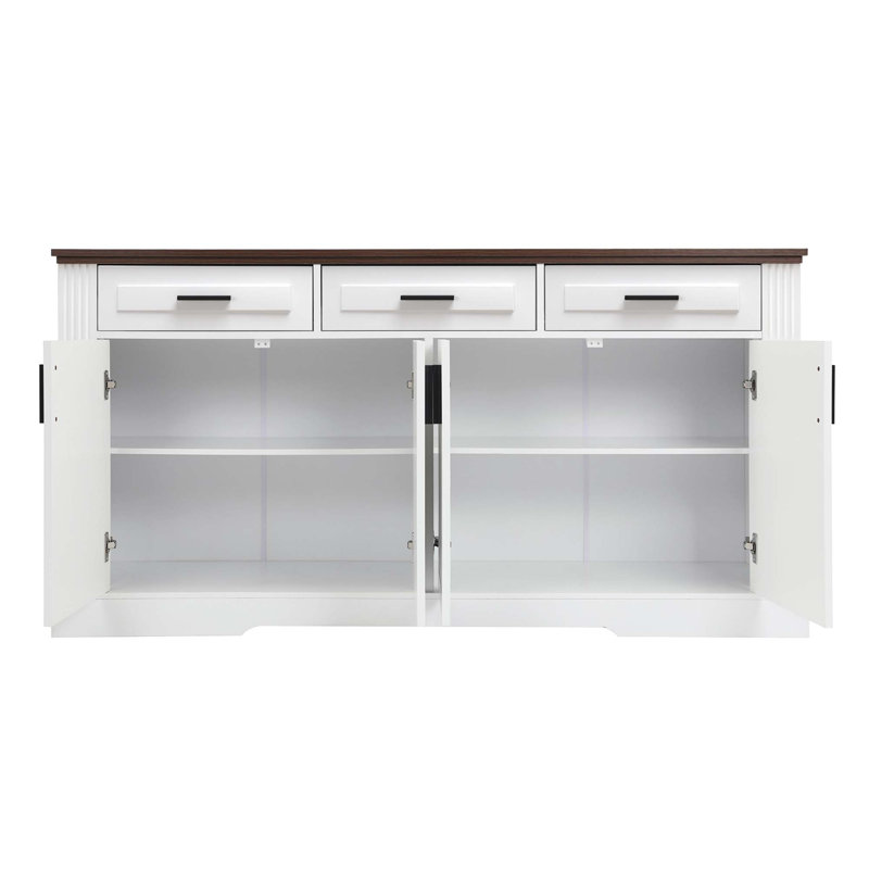 Buffet moderne cannelé avec rangement spacieux, Blanc