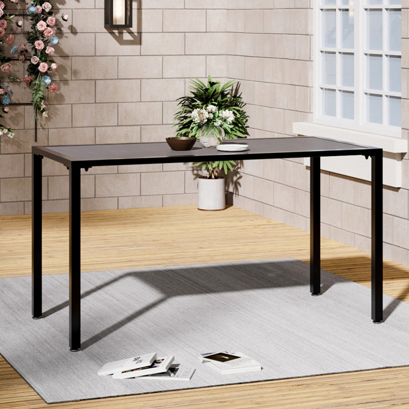 Aylesbury Rectangular Metal Outdoor Dining Table With Umbrella Hole , 150cm cm W 90cm cm D, Grey, 75cm H x 150cm W x 70cm D