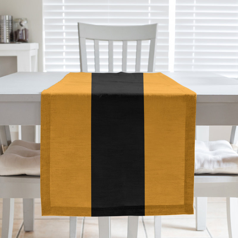 Miami Basketball Table Runner, 90" L x 16" W, Yellow/Black/Yellow, Poly Twill
