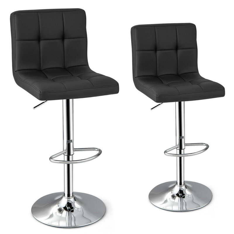 Altarik Swivel Upholstered Adjustable Height Bar Stool, Black
