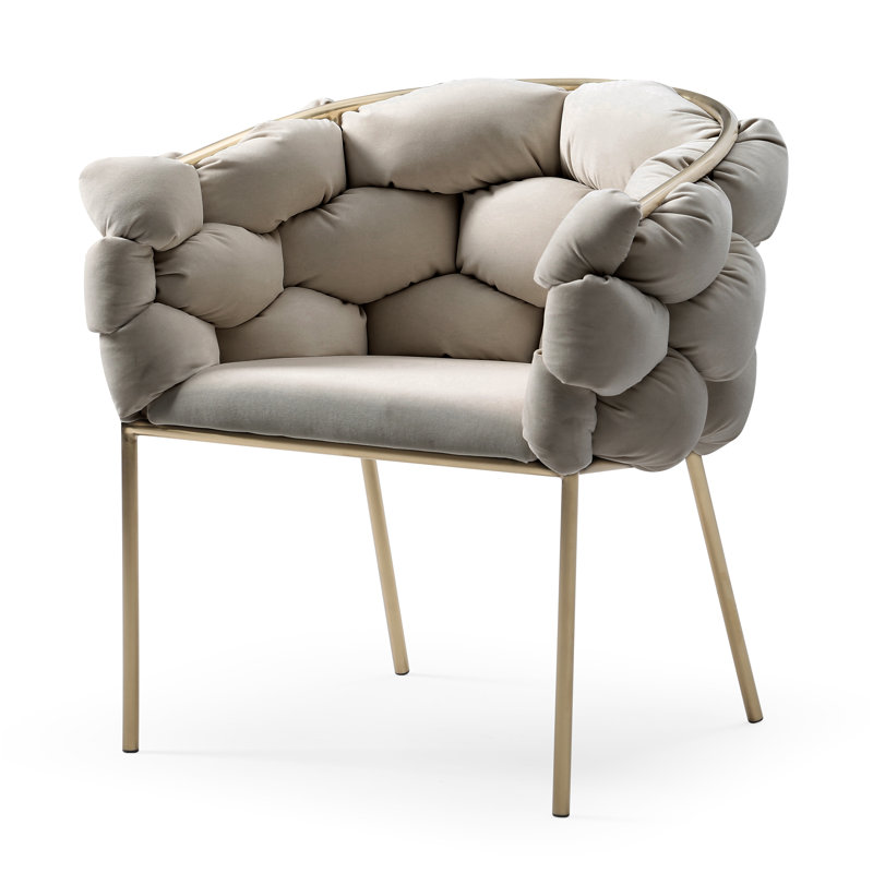 Fauteuil rembourré en velours Lawncrest, Gris, Laiton brossé