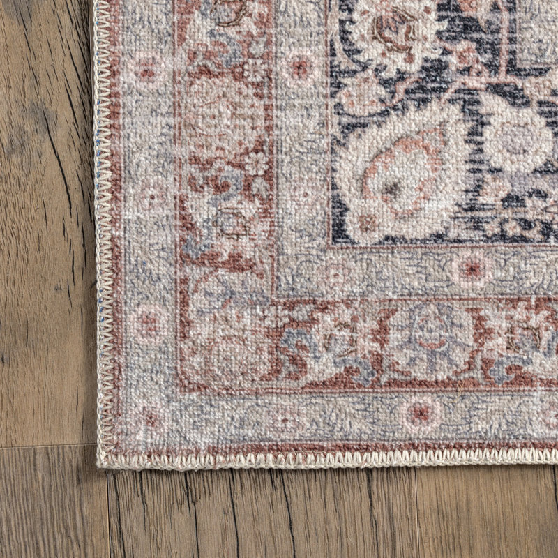 Paulina SpinClean Machine Washable Traditional Floral Medallion Area Rug, Rectangle 4' x 6'