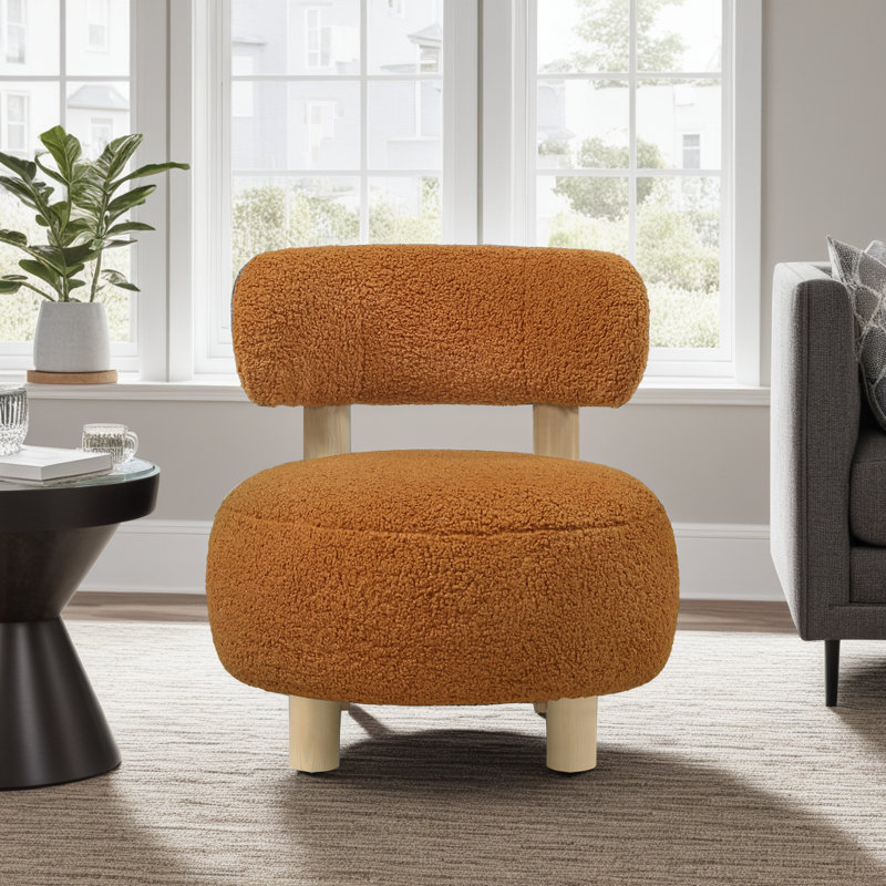 Chaise d'appoint moderne à siège rond avec dossier mince et pieds en bois, Orange