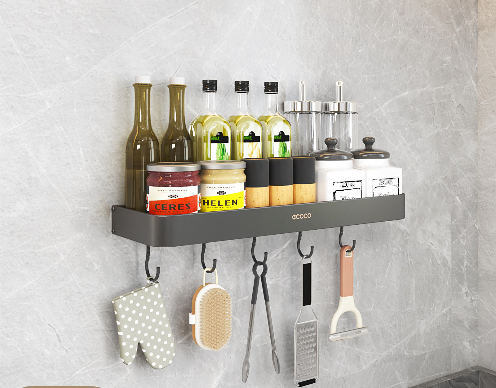 Prep & Savour Wall Mounted Kitchen Storage Rack - No Drilling Spice ...