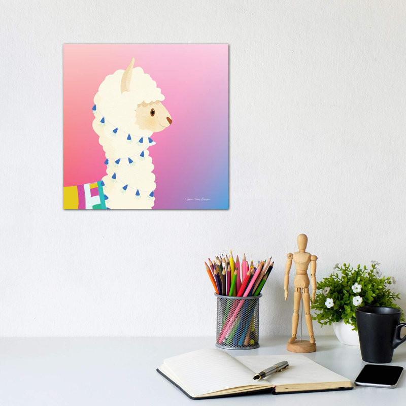 Lama - impression d'art graphique, H 12 po x l 12 po x P 1,5 po, Toile tendue, Pas de tapis