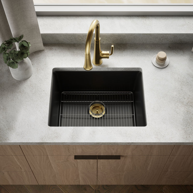 Kennon Neoroc 25" L x 22" W Undermount Kitchen Sink with Sink Grid, Matte Black
