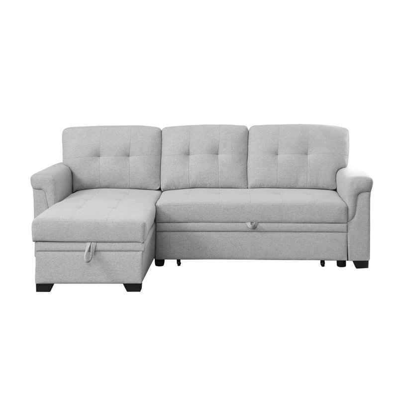 Mitchel Upholstered L-Shaped Sectional Reversible, Light Gray Linen Blend