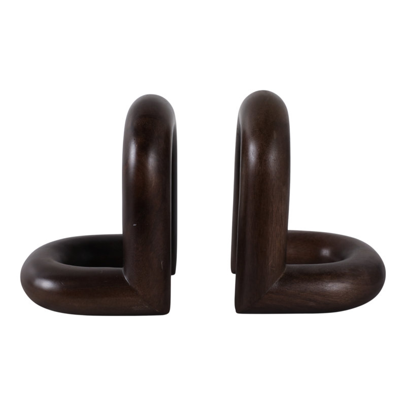 Casual Decorative Looped Book Ends for Desk and Home Decor - Modern Wood Bookend for Shelf Styling and Bookshelf Display - Set of 2, 7"