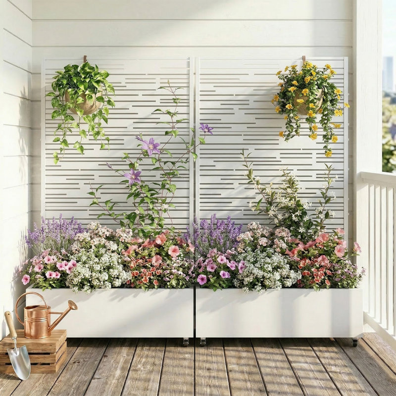 Lit de jardin en métal avec treillis et roues H 6 pi x l 4 pi - blanc, Blanc