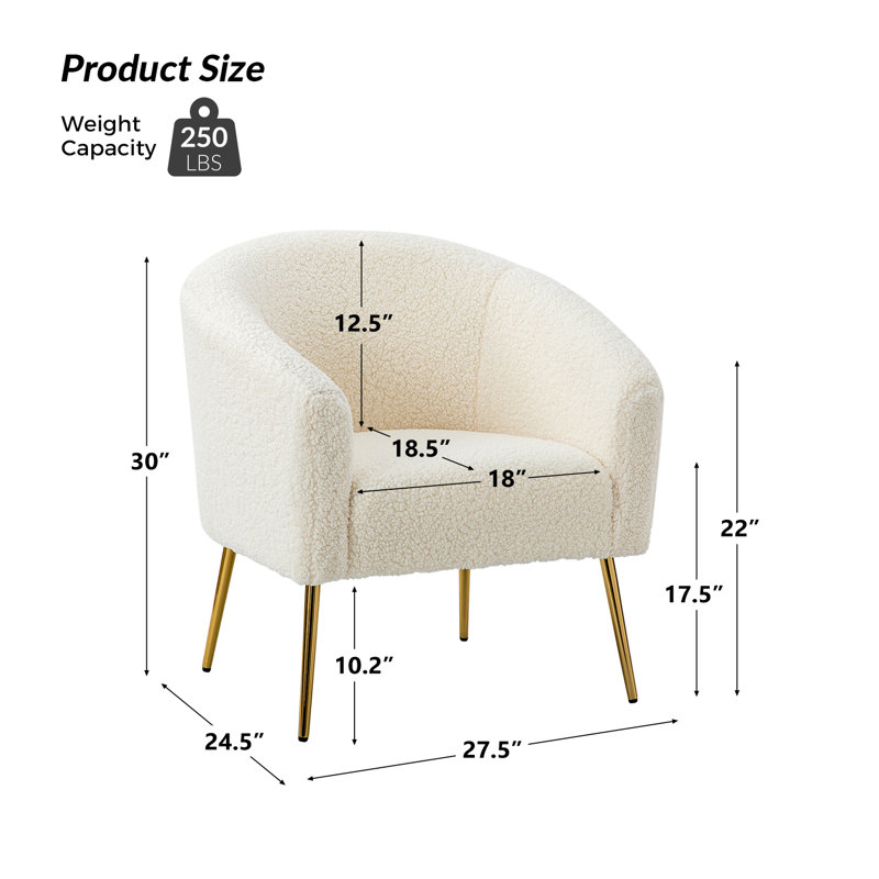 Dawson Boucle Barrel Chair With Metal Legs, Ivory 100% Polyester