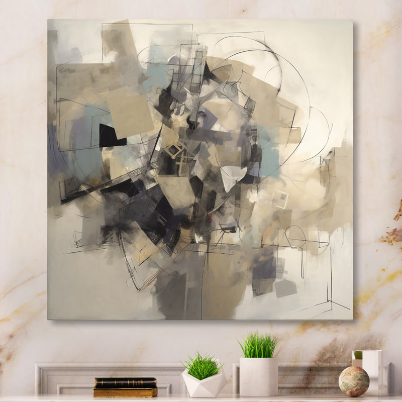 Dyran gris beige mélange géométrique II - impression sans cadre sur métal, H 23 po x l 23 po x P 1 po