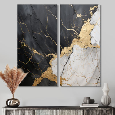 Ornements noirs noirs ornés III - décoration murale moderne 2 panneaux