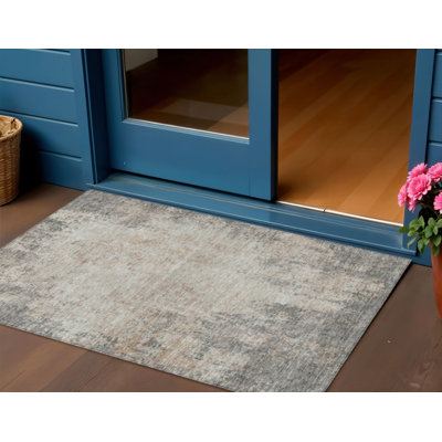 Tapis extérieur lavable abstrait taupe et ivoire 3 pi x 5 pi
