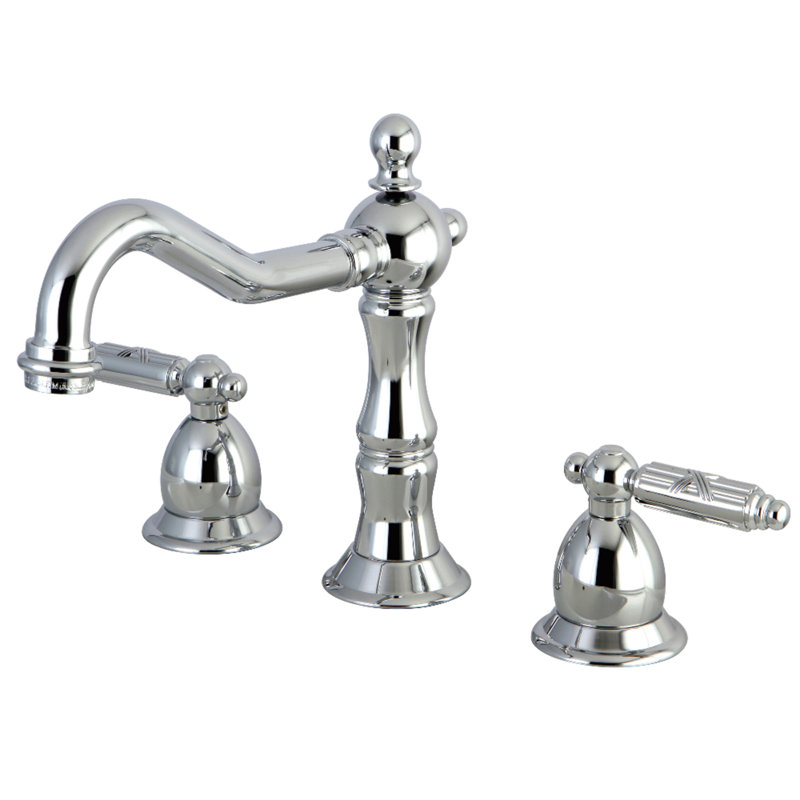 Kingston Brass Heritage Two-Handle 3-Hole Deck Mount Widespread Bathroom Faucet with Brass Pop-Up Drain, Polished Chrome