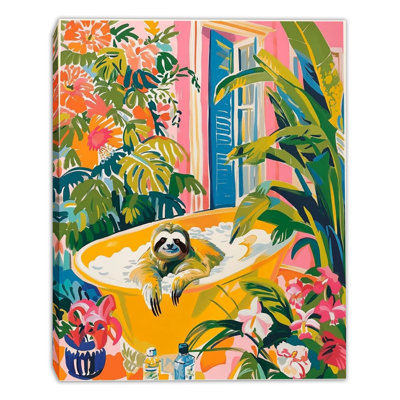 Sloth Soaking Escape Wrapped Canvas Wall Art