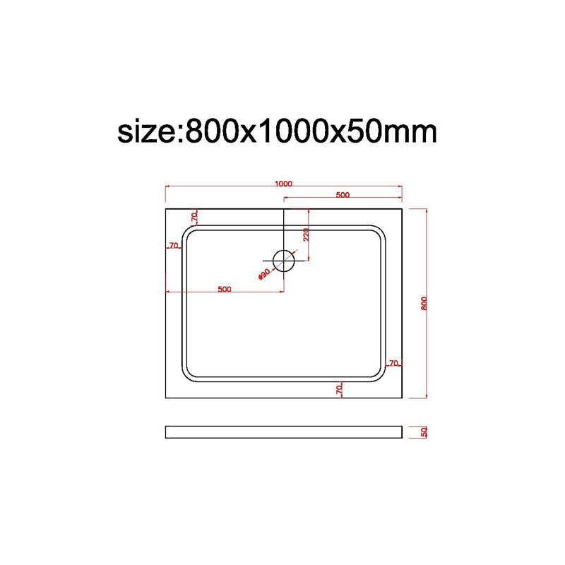 Gamallo Plastic Shower Tray - Silver, 100cm W x80cm D