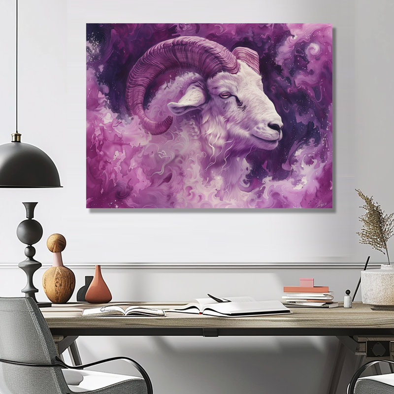 «Mauve et blanc» Astrologie Bélier ascendant II - Astronomie Bélier, art mural, Sans cadre, métal, H 24 po x l 32 po