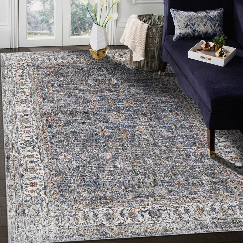 Elynna Transitional Bordered Premium Polyester Performance Area Rug, Rectangle 9'10" x 13'1"