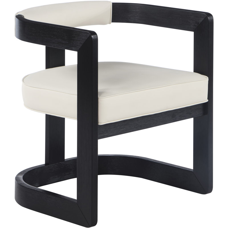 19.3'' H Upholstered Armchair, Black Wire Brush, Cream Vegan Leather
