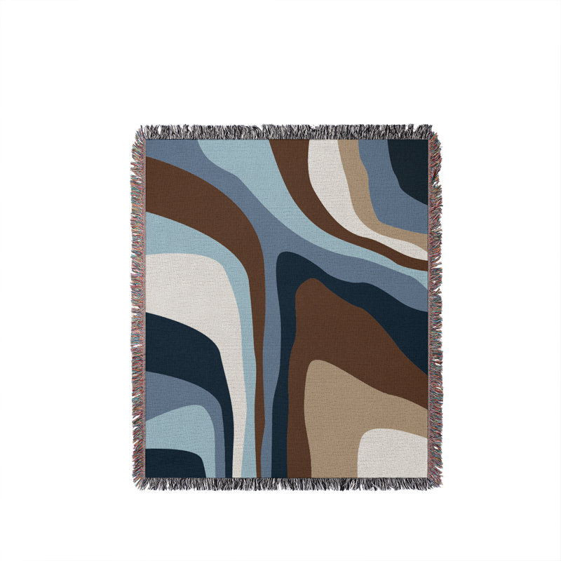 Clegg  Abstract Cotton Throw Blanket, Bleu, 50 x 60