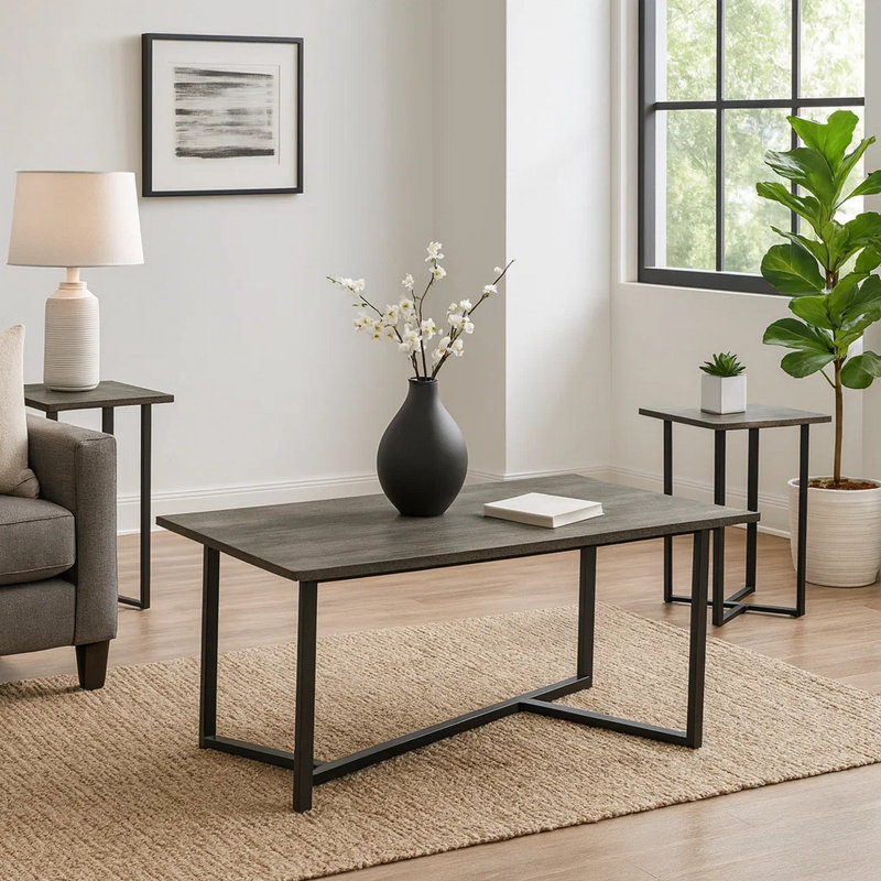 Ensemble de table, ensemble de 3 pièces, café, bout, salon, contemporain, moderne, Gris