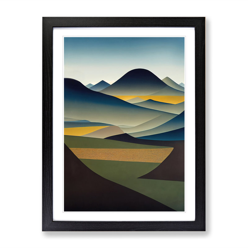 Abstract Mountain Landscapes No.4 - Wall Art, Black Framed Paper, White, 34cm H x 25cm W x 3cm D
