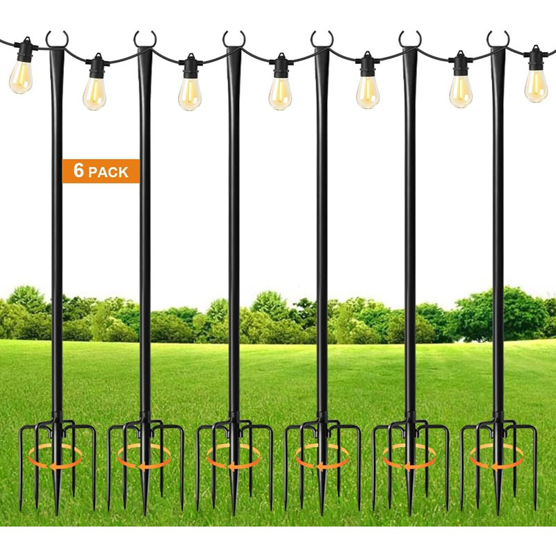 6 Pack String Light Poles For Outdoor,Metal Light Hanging Pole O...