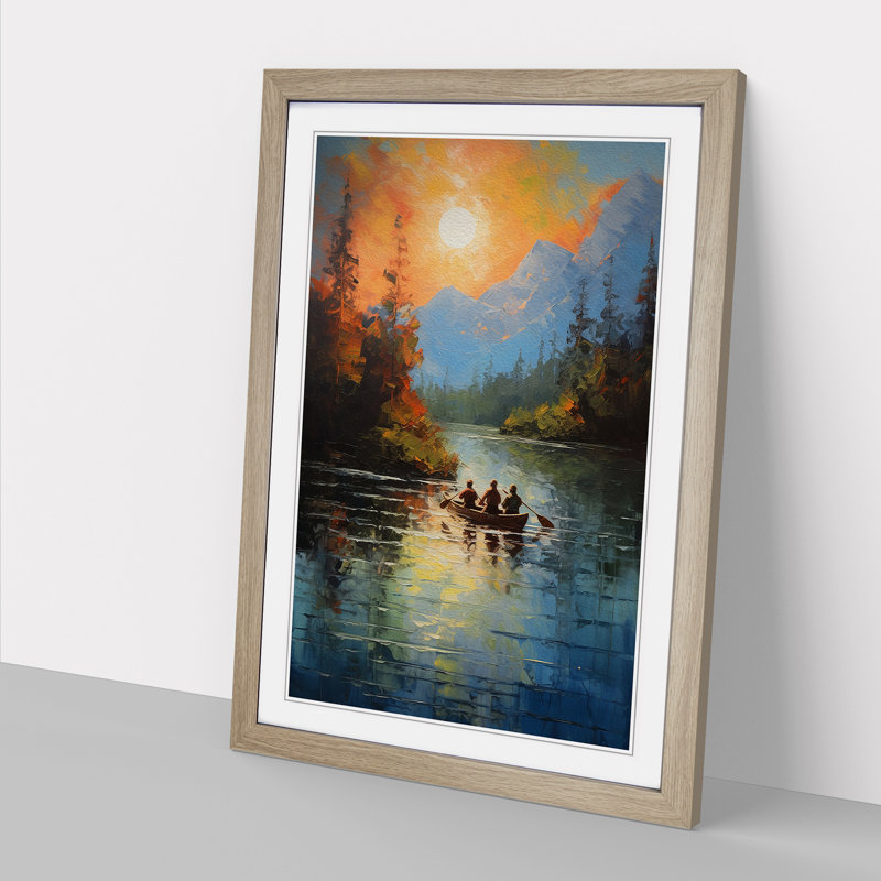 Lake Action Painting - Framed Print, 46cm H x 34cm W x 2cm D, Oak