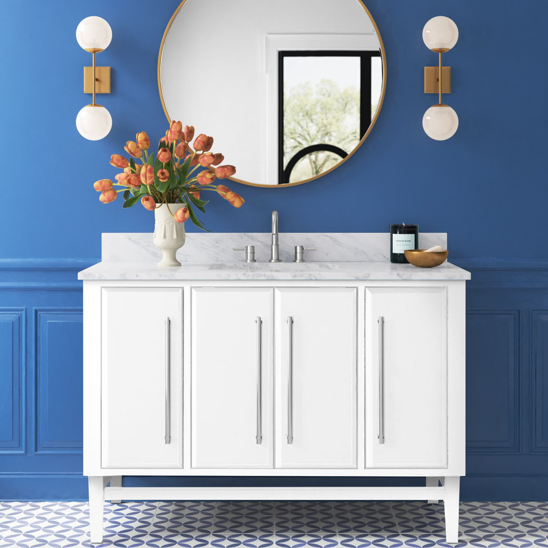 Ewen 48" Single Bathroom Vanity with Carrara Marble Top Etta Avenue™ Base
