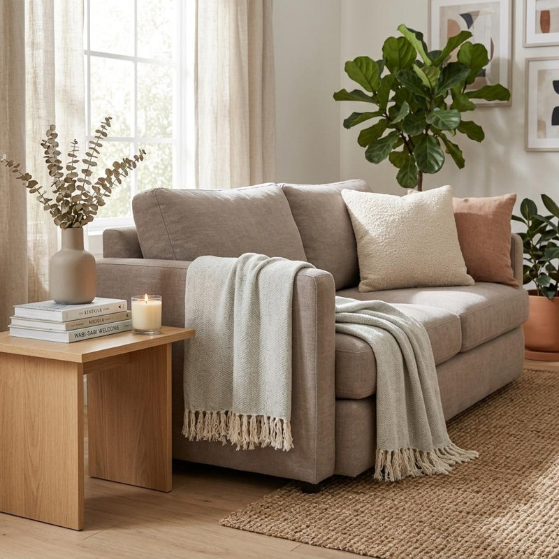 Jeté 100% coton tissé gris clair